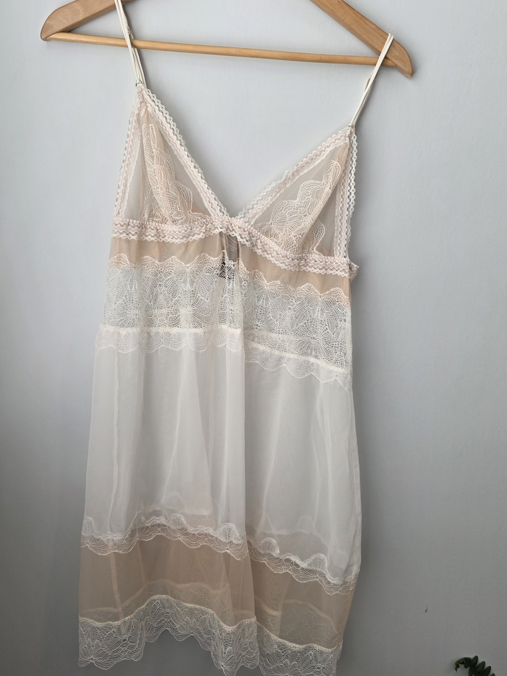 Victoria’s Secret Ivory Lace Mesh Slip Babydoll Lingerie Dress Size L